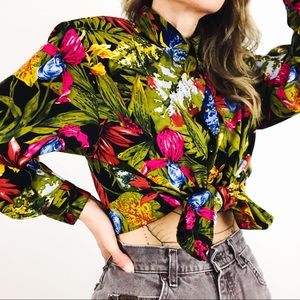 Vintage Bold Botanical Button-Front Blouse | Size M/L